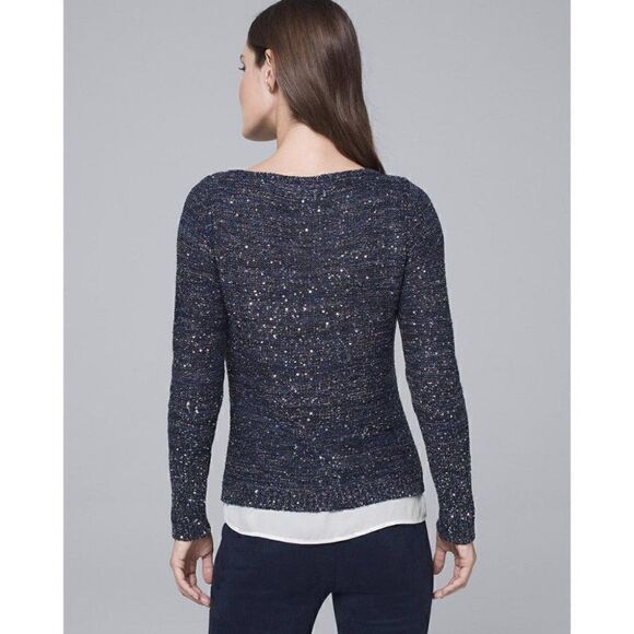 CLEARANCE - WHBM Navy Blue Shimmer Knit Twofer Sweater - Picture 7 of 7